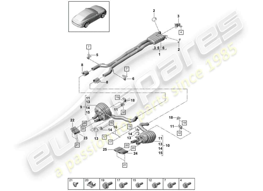 porsche 2017 (panamera 971-1) auspuffanlage teilediagramm