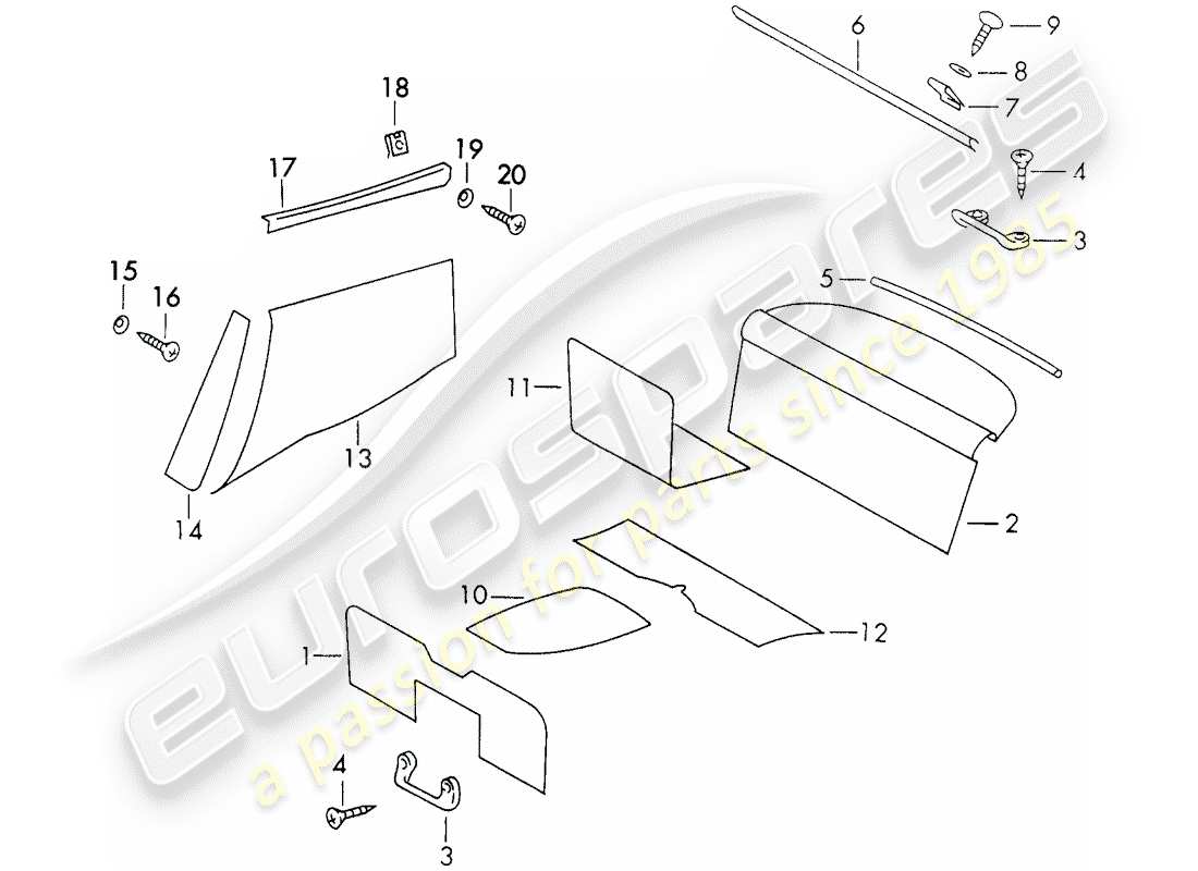 porsche 1970 (911) innenausstattung teilediagramm