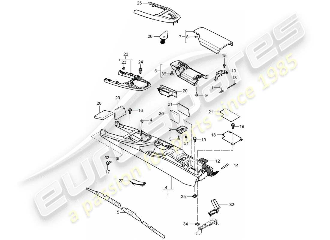 porsche 2007 (987 boxster) center console ersatzteildiagramm