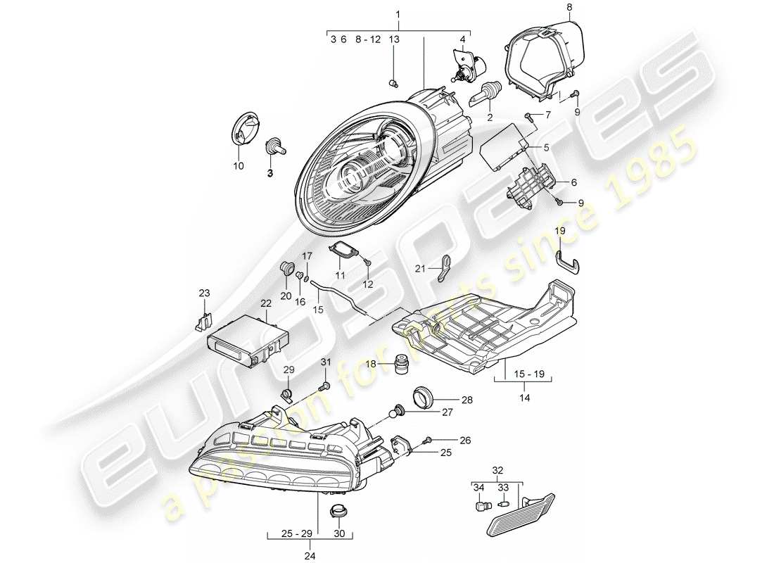 porsche 2007 (997-1 gt3) scheinwerfer-teilediagramm
