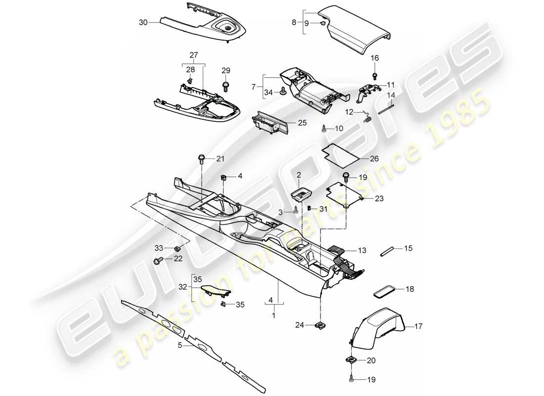 porsche 2010 (997-2) center console ersatzteildiagramm