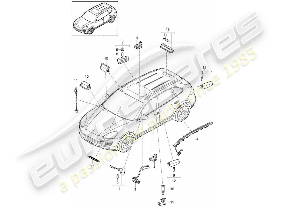 porsche 2016 (cayenne e2 92a) innenbeleuchtung teilediagramm