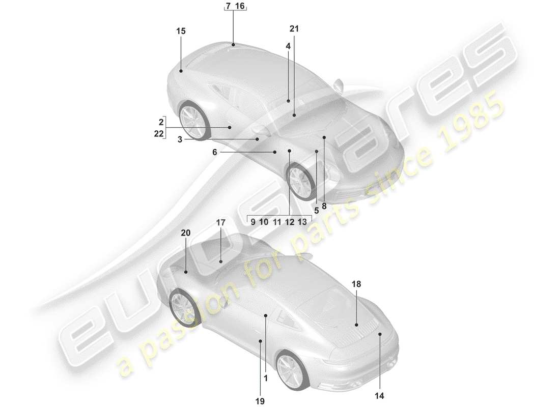 porsche 2019 (992-1) zeichen/hinweise teilediagramm