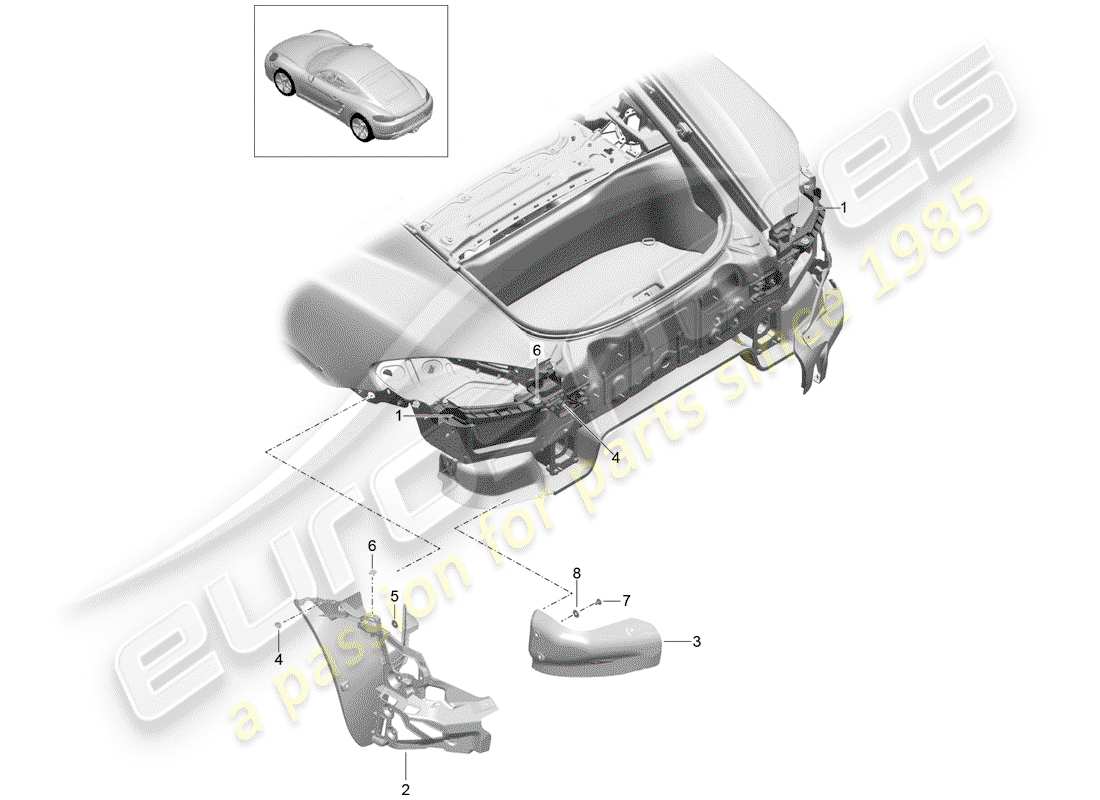 porsche 2020 (718 cayman) befestigungselemente ersatzteildiagramm