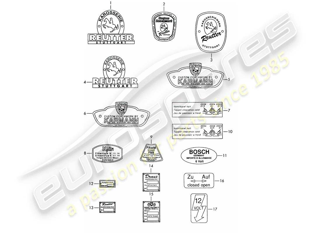 porsche 1959 (356/356a) emblem - aufkleber ersatzteildiagramm