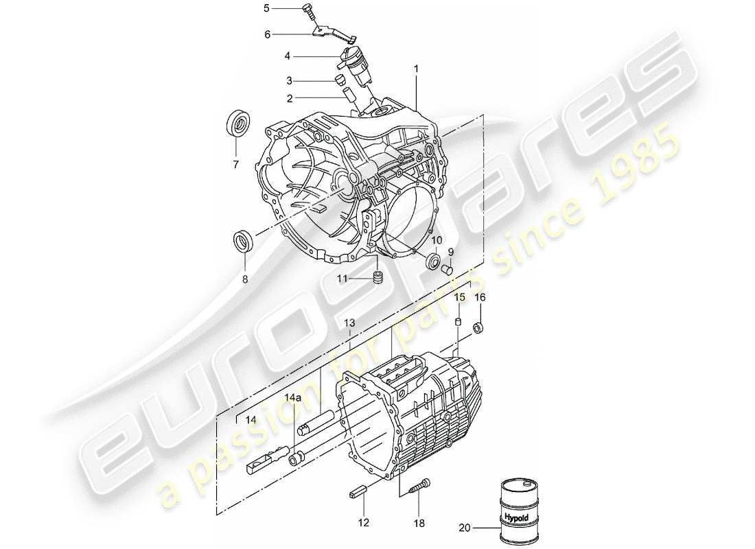porsche 2000 (986 boxster) getriebe - 5 gang schaltgetriebe - - - getriebegehäuse ersatzteildiagramm