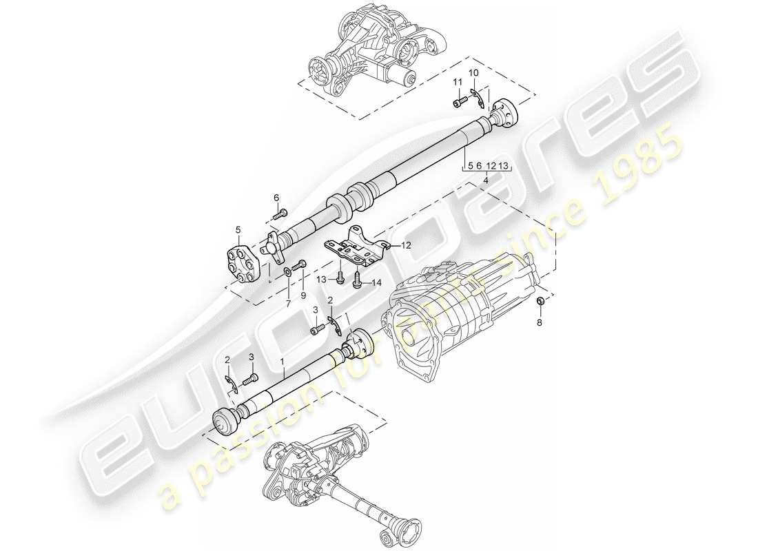 porsche 2008 (cayenne e1 9pa) gelenkwelle teilediagramm