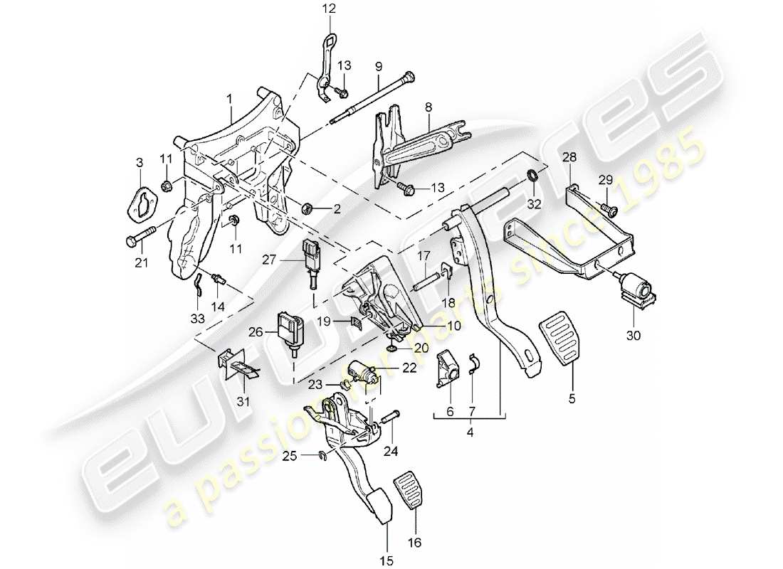 porsche 2004 (cayenne e1 9pa) brems- und beschleunigungspedalbaugruppe teilediagramm