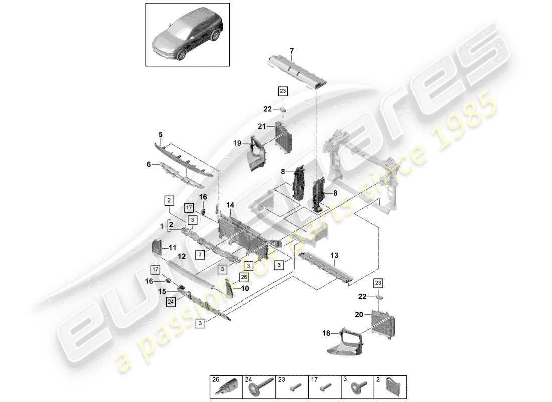 porsche 2018 (cayenne e3 9ya/9yb) luftkanal teilediagramm