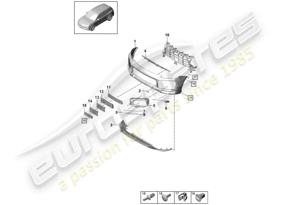 porsche 2018 (cayenne e3 9ya/9yb) stoßstange ersatzteildiagramm