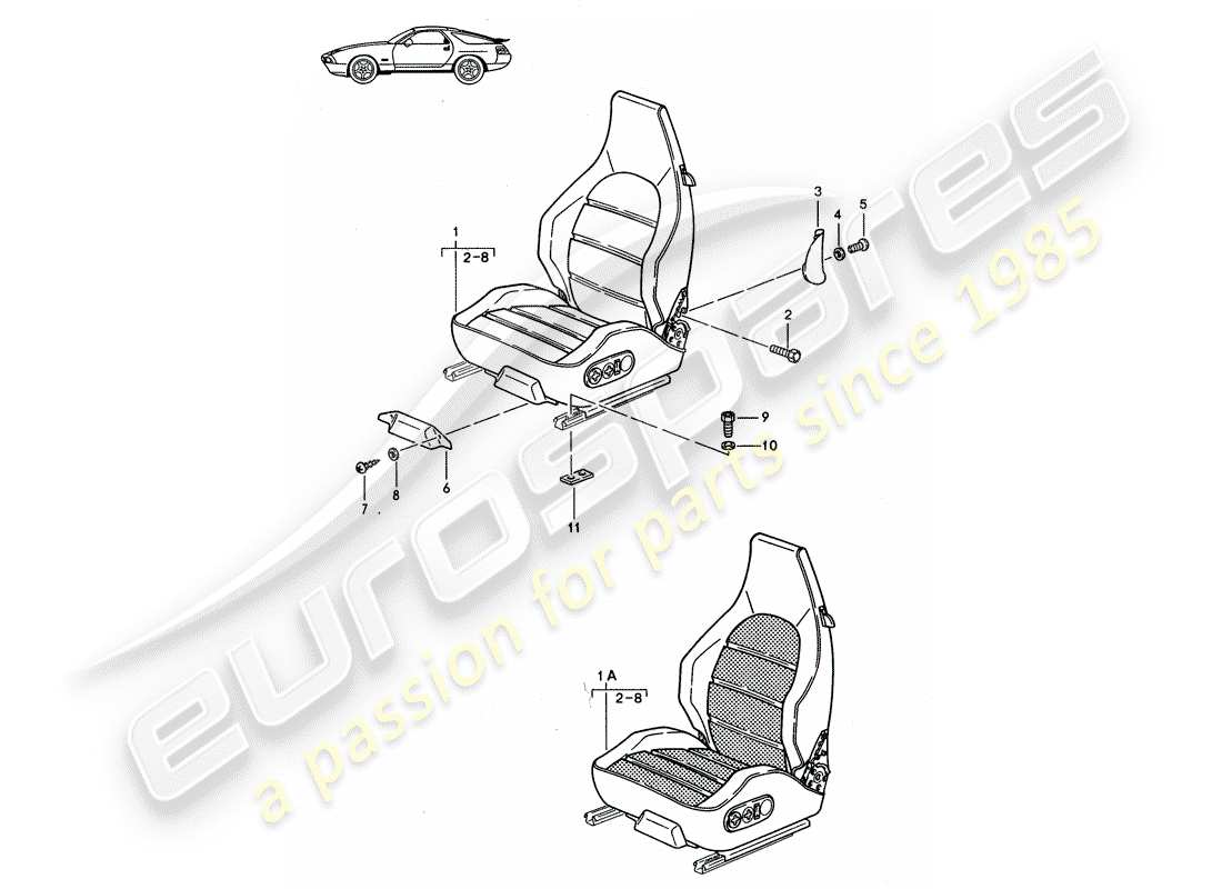 porsche 1987 (seats for 944/968/911/928) sportsitz - komplett - d - mj 1987>> ersatzteildiagramm