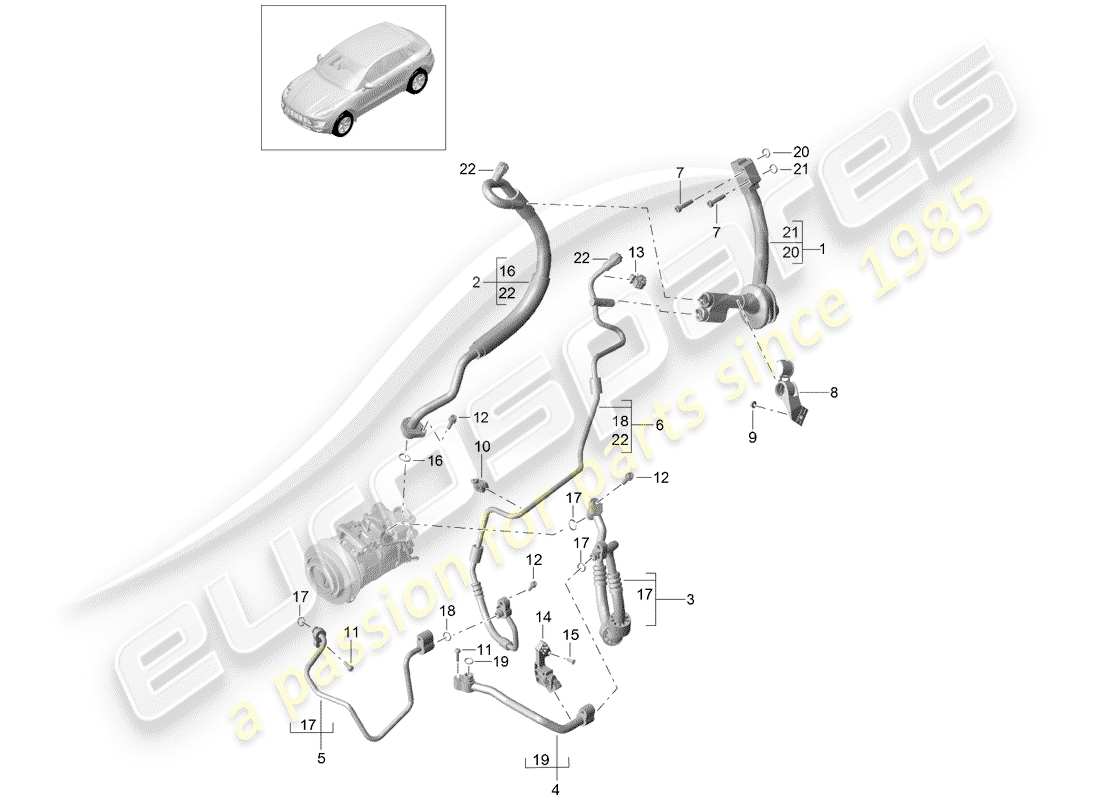 porsche 2018 (macan) kältemittelkreislauf teilediagramm