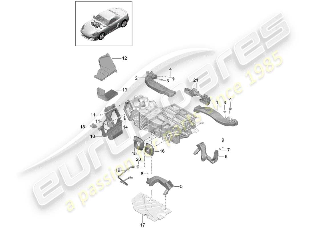 porsche 2020 (718 boxster) luftkanal teilediagramm