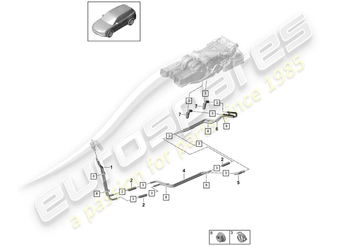 porsche 2018 (cayenne e3 9ya/9yb) wasserrohr ersatzteildiagramm