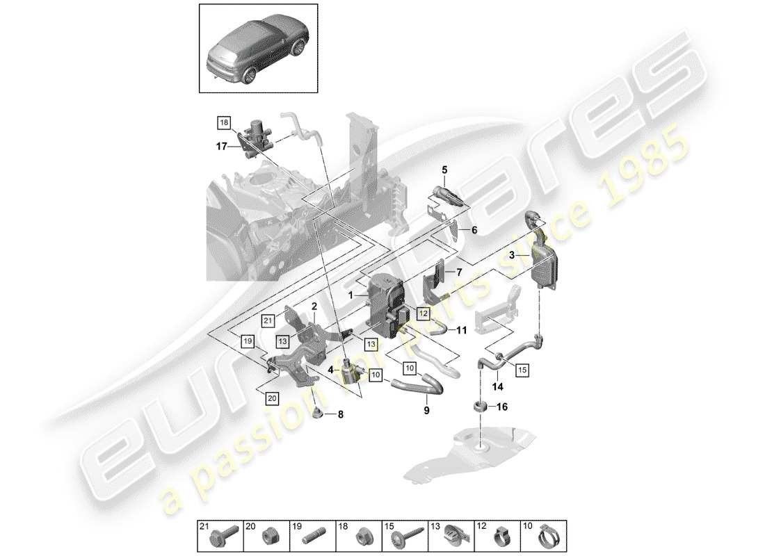 porsche 2020 (cayenne e3 9ya/9yb) zusatzheizung teilediagramm