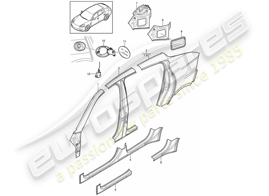 porsche 2014 (panamera 970) seitenwand teilediagramm