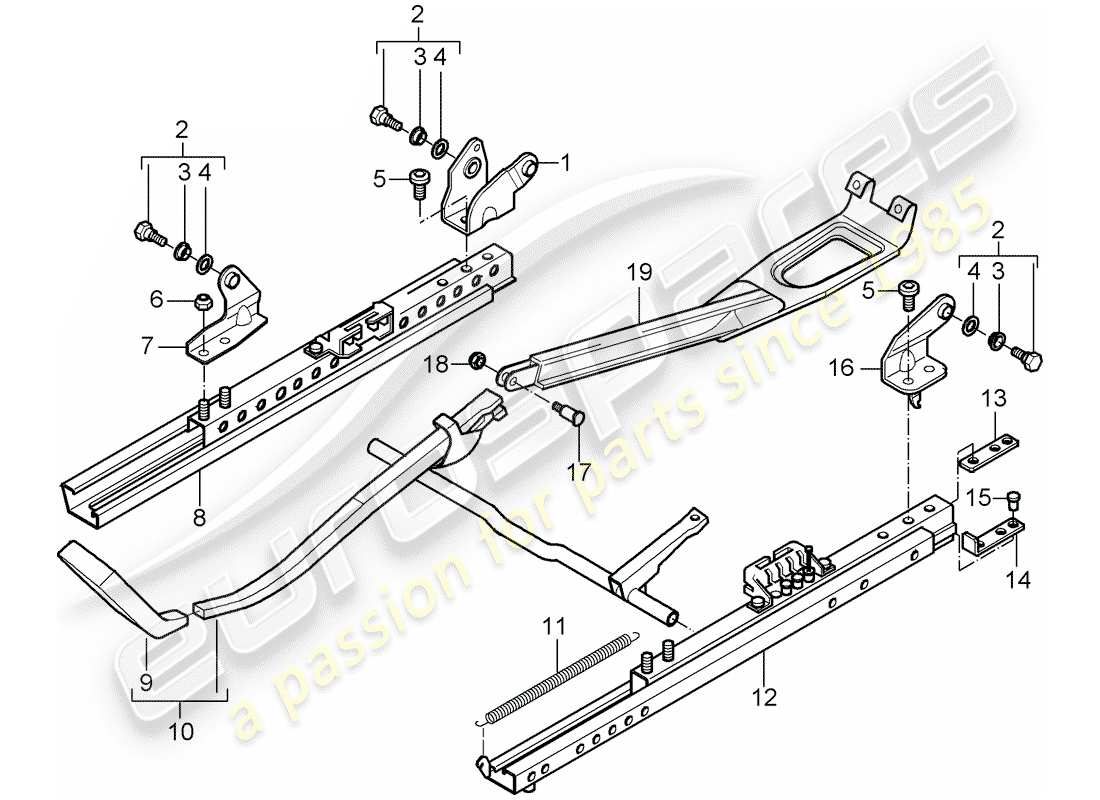 porsche 2004 (996 turbo / gt2) sportsitz - sitzrahmen ohne höhenverstellung ersatzteildiagramm