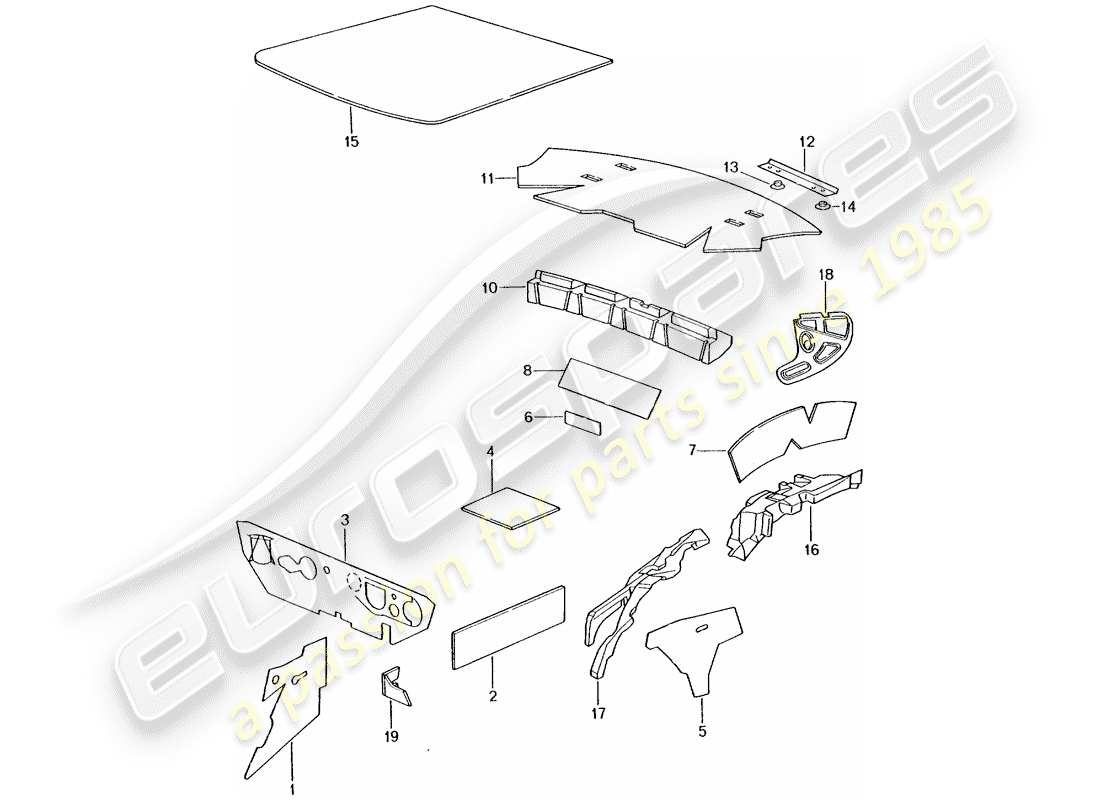 porsche 2004 (996 turbo / gt2) karosserie - schallabsorbatoren ersatzteildiagramm
