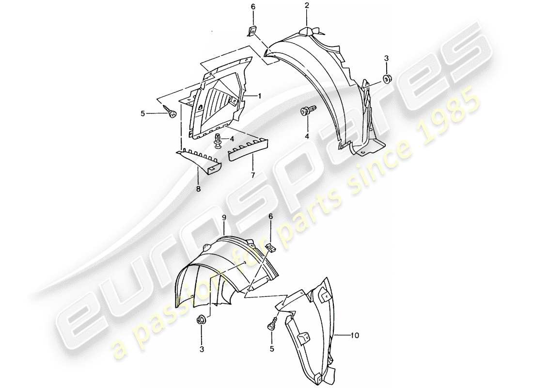 porsche 2004 (996 turbo / gt2) verkleidungen - für - radkasten ersatzteildiagramm