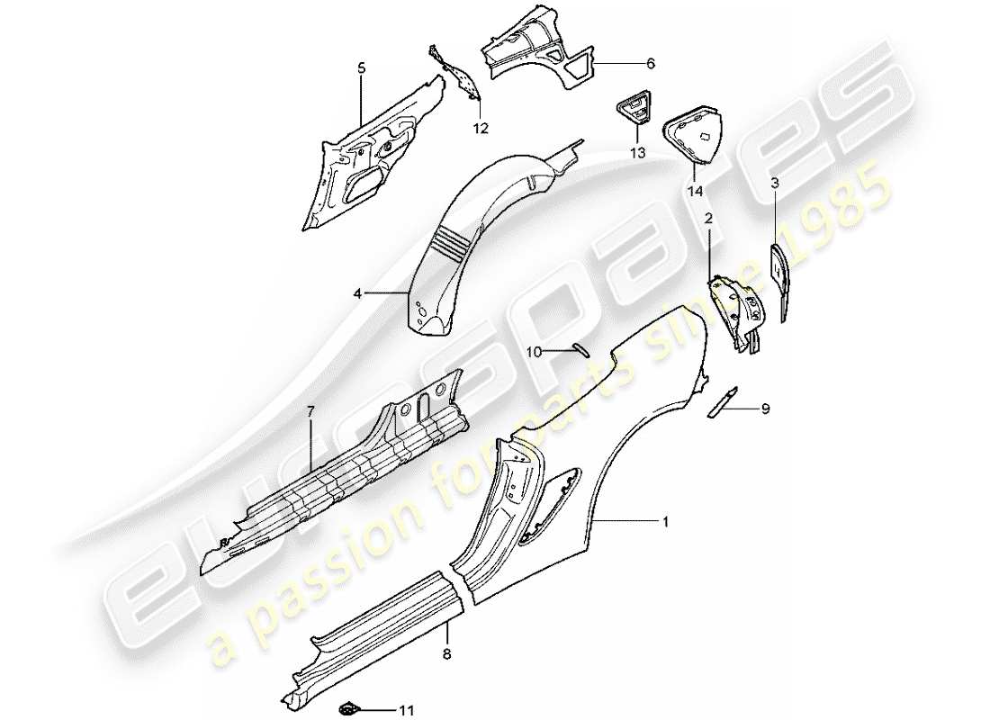 porsche 2007 (987 boxster) seitenwand teilediagramm