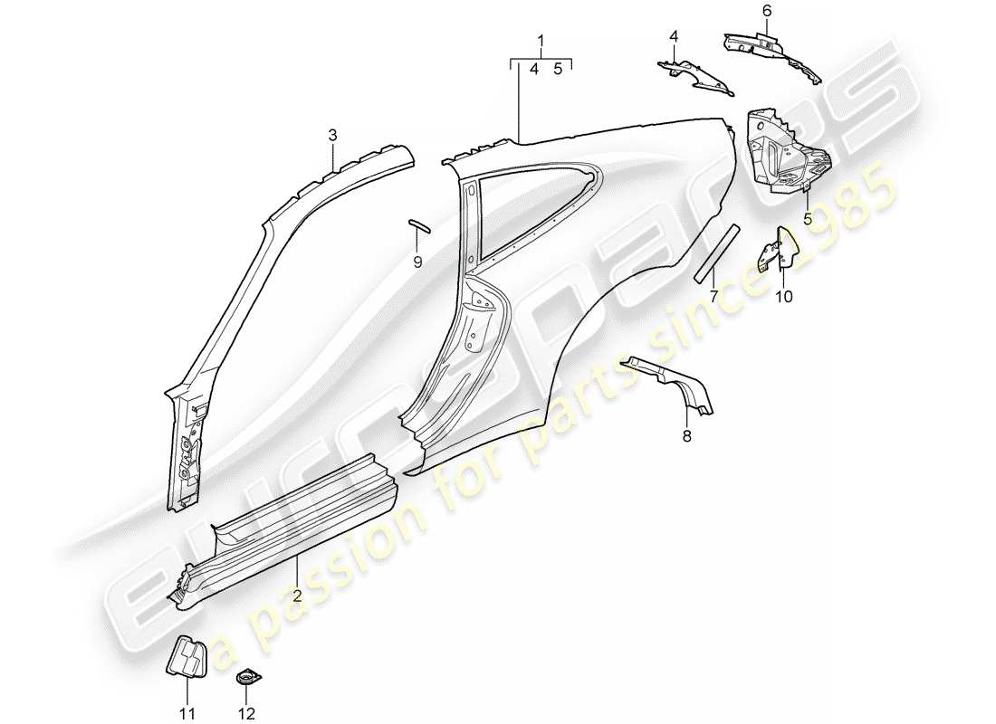 porsche 2005 (997-1) seitenwand teilediagramm