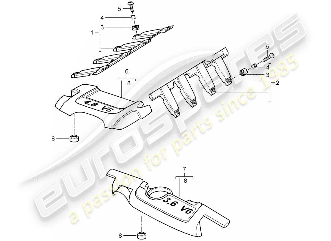 porsche 2008 (cayenne e1 9pa) motorabdeckung ersatzteildiagramm