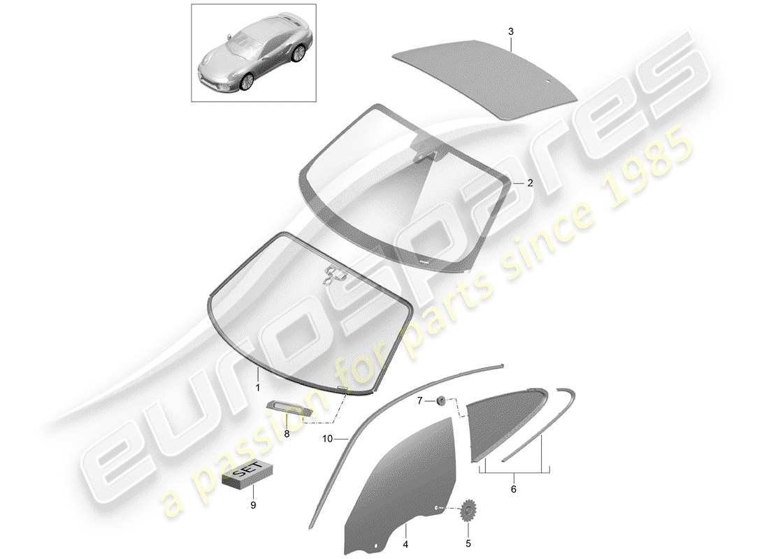 porsche 2016 (991-1 turbo) windschutzscheibenglas ersatzteildiagramm