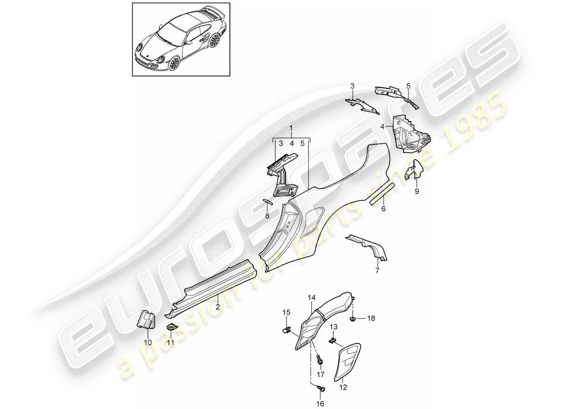 porsche 2013 (997-2 turbo / gt2 rs) seitenwand teilediagramm