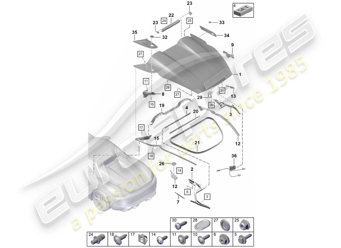 porsche 2020 (718 boxster spyder) cover-ersatzteildiagramm