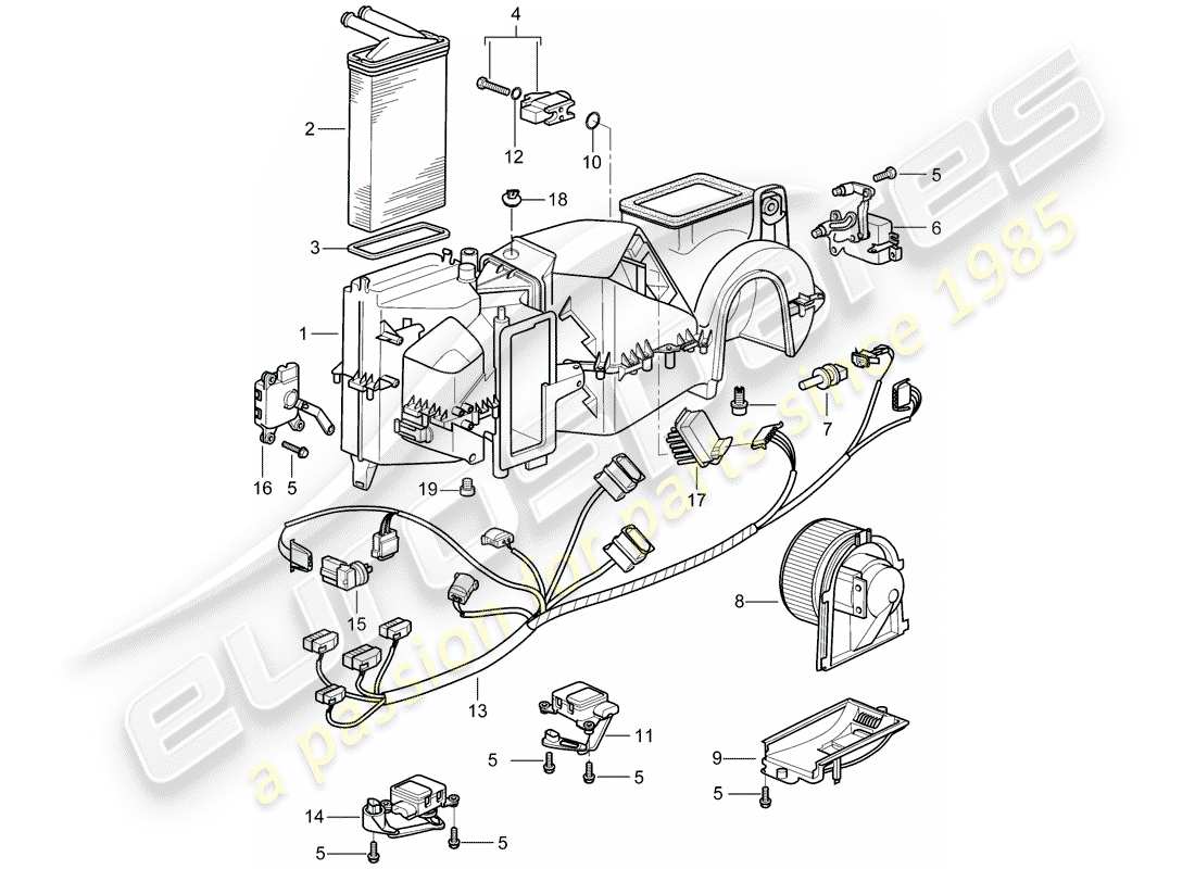 porsche 2000 (986 boxster) luftverteilungsgehäuse - einzelteile ersatzteildiagramm