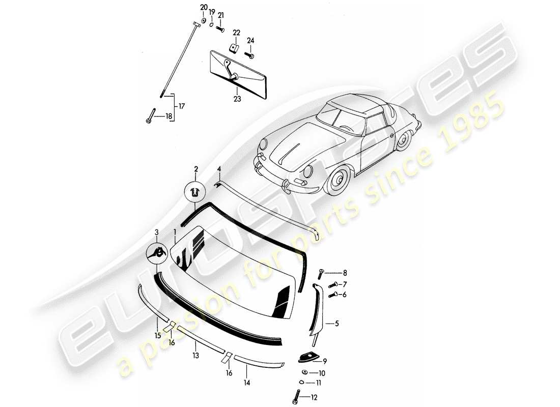 porsche 1965 (356b/356c) fensterverglasung ersatzteildiagramm