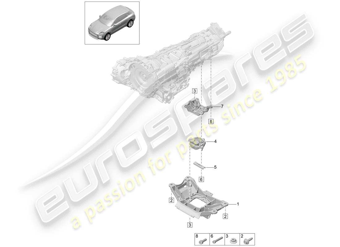 porsche 2020 (macan) getriebeträger ersatzteildiagramm
