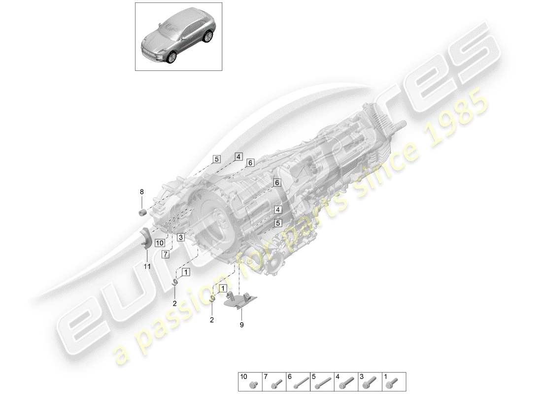 porsche 2020 (macan) befestigungsteile für motor und ersatzteildiagramm
