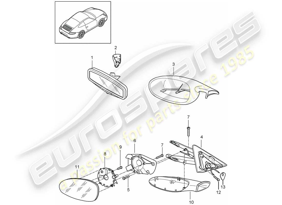 porsche 2011 (997-2) innenspiegel ersatzteildiagramm