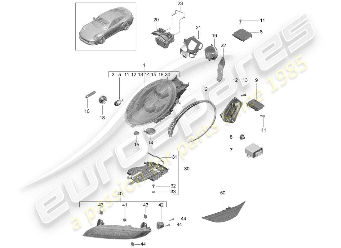 porsche 991 turbo (2015) led-scheinwerfer-ersatzteildiagramm