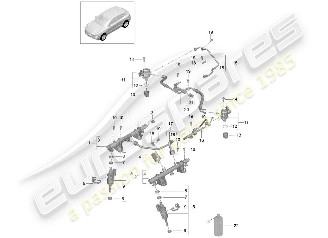 porsche 2018 (macan) kraftstoffsammelrohr ersatzteildiagramm