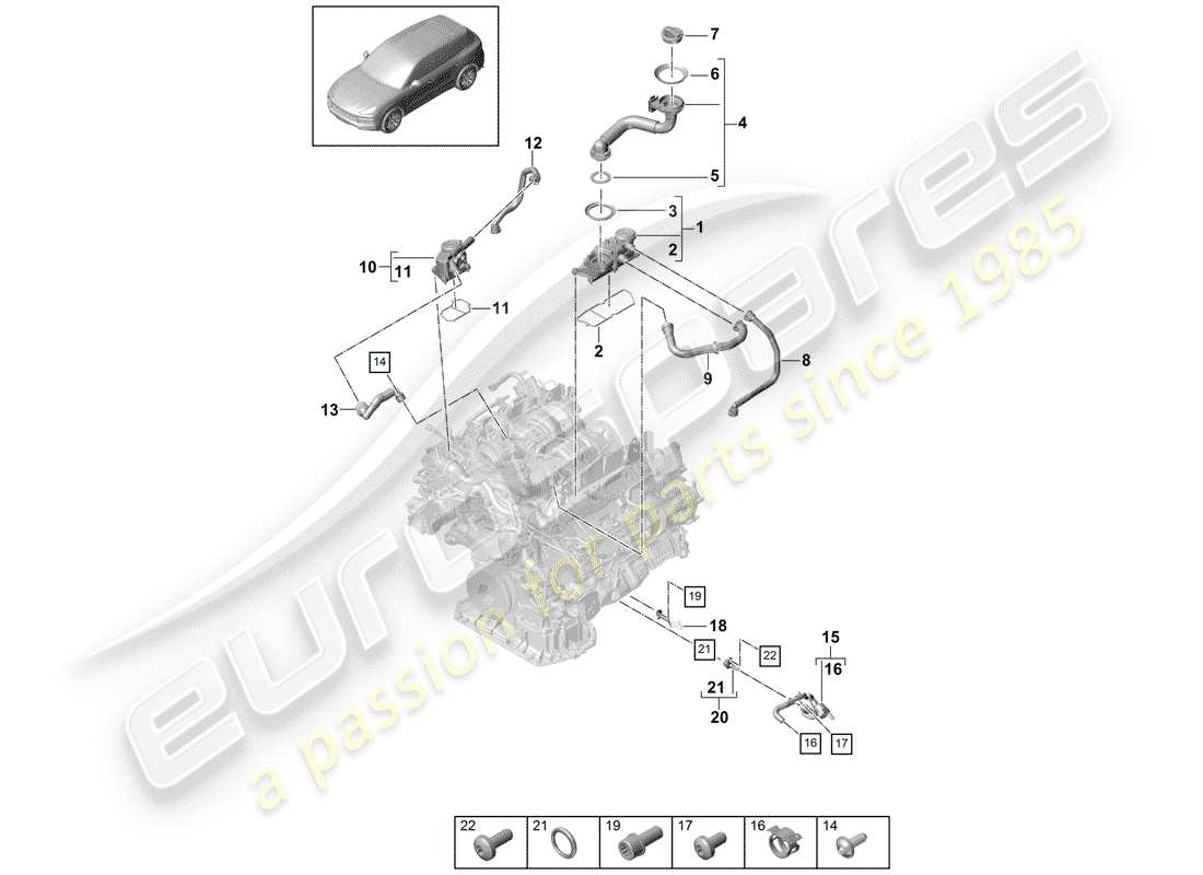 porsche 2019 (cayenne e3 9ya/9yb) belüftung für zylinderblock ersatzteildiagramm