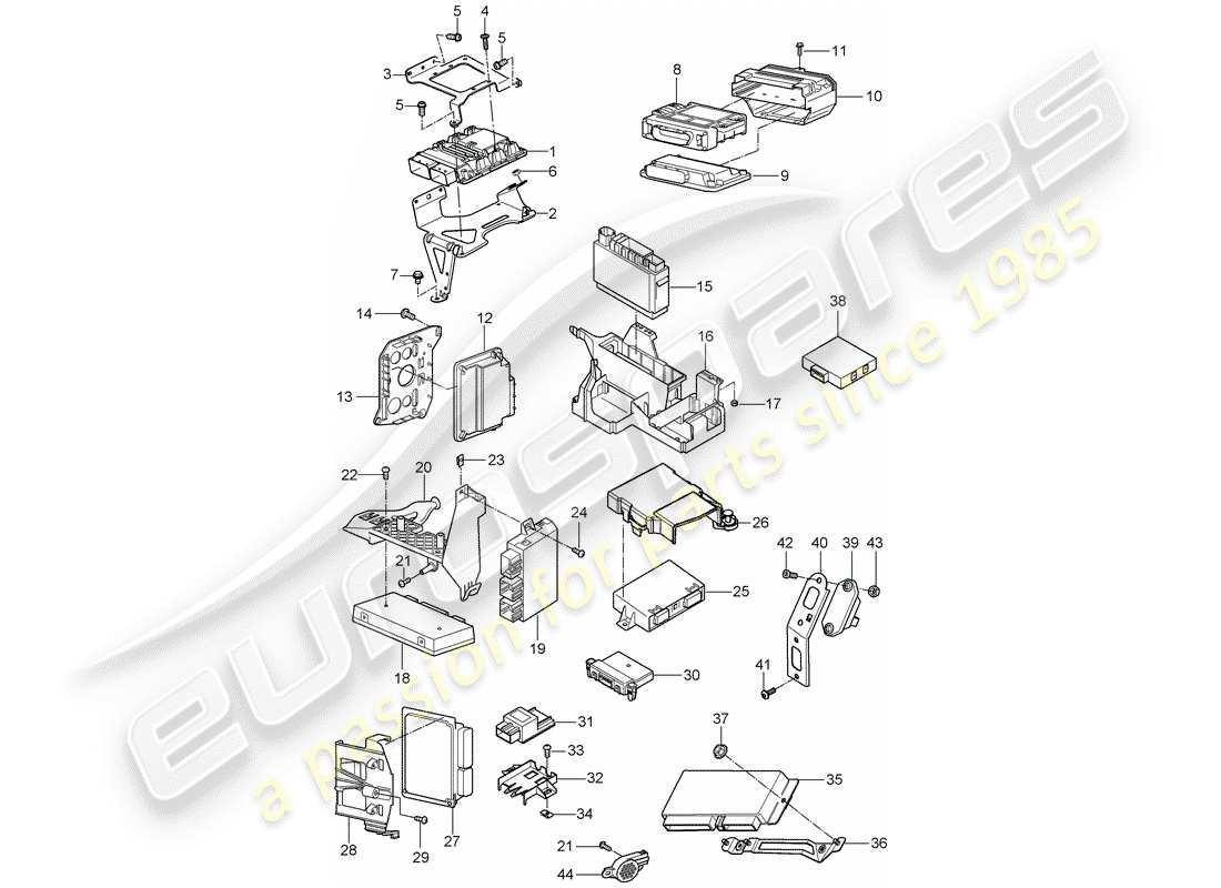 porsche 2008 (cayenne e1 9pa) steuergeräte ersatzteildiagramm