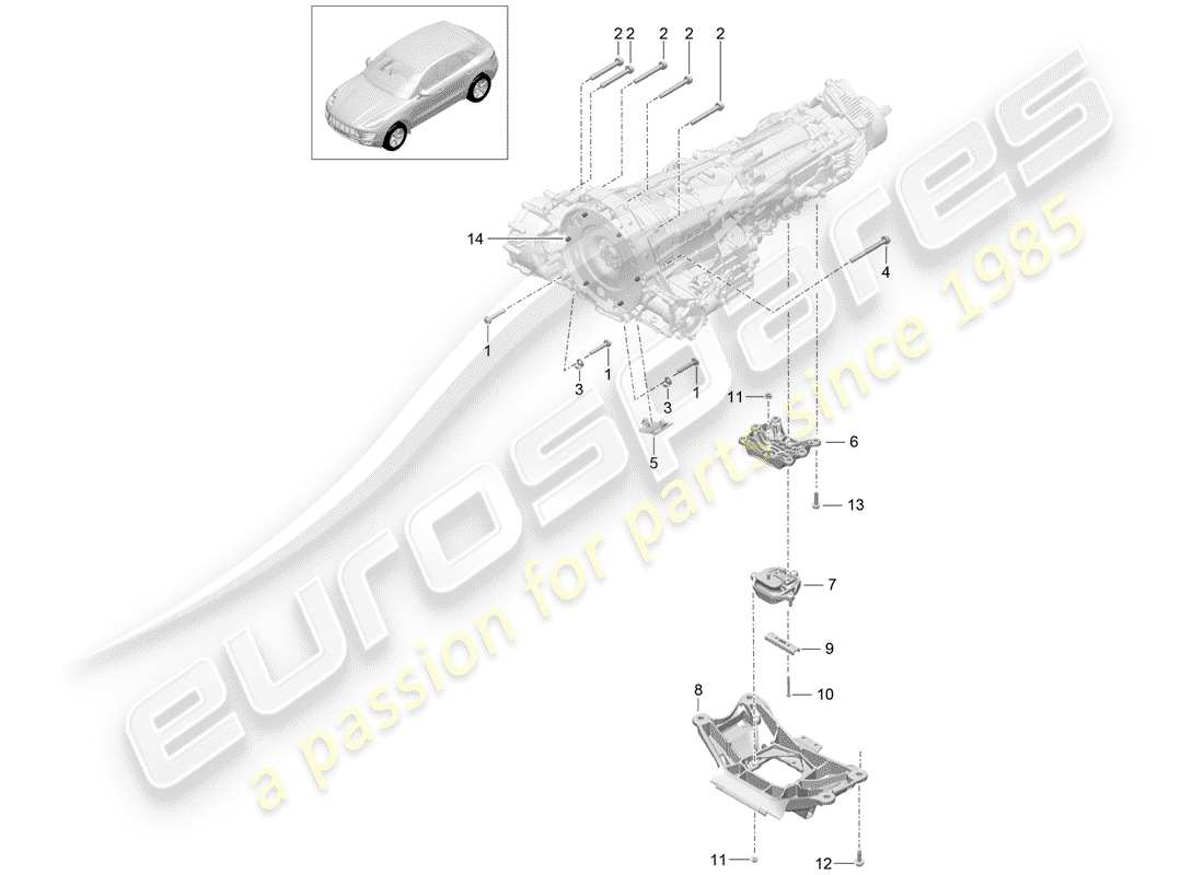 porsche 2017 (macan) befestigungsteile für motor und ersatzteildiagramm