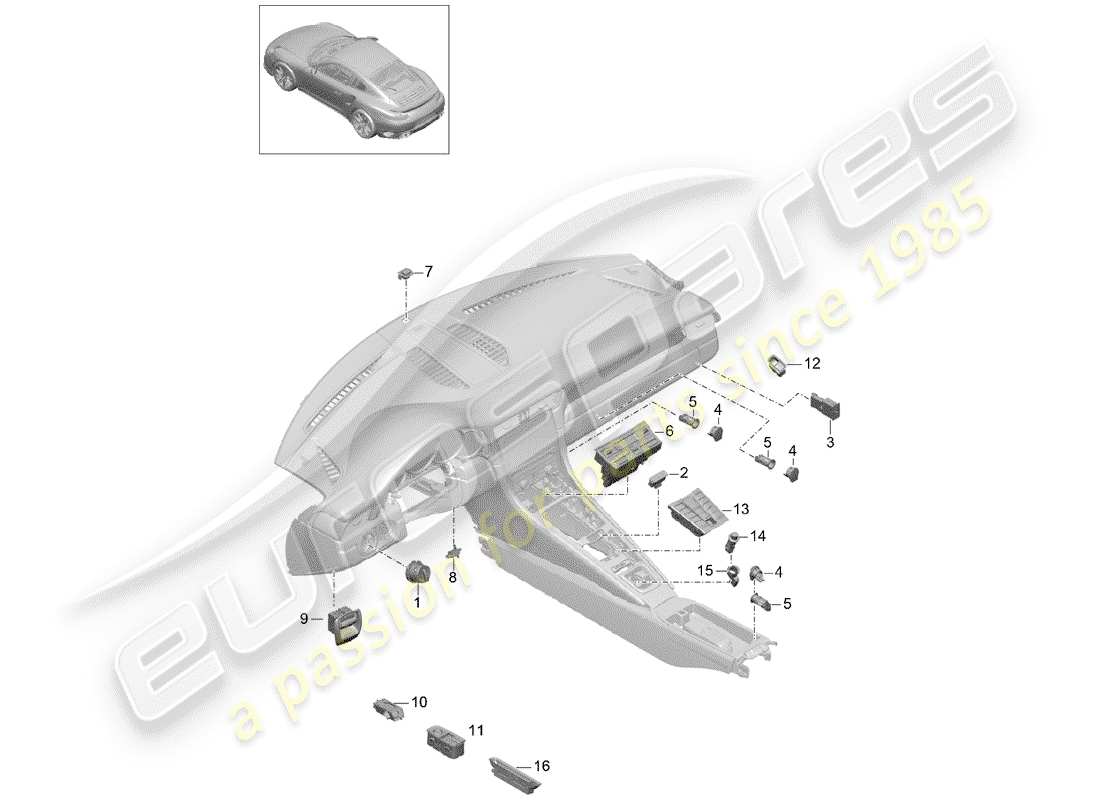 porsche 2016 (991-1 turbo) switch-ersatzteildiagramm