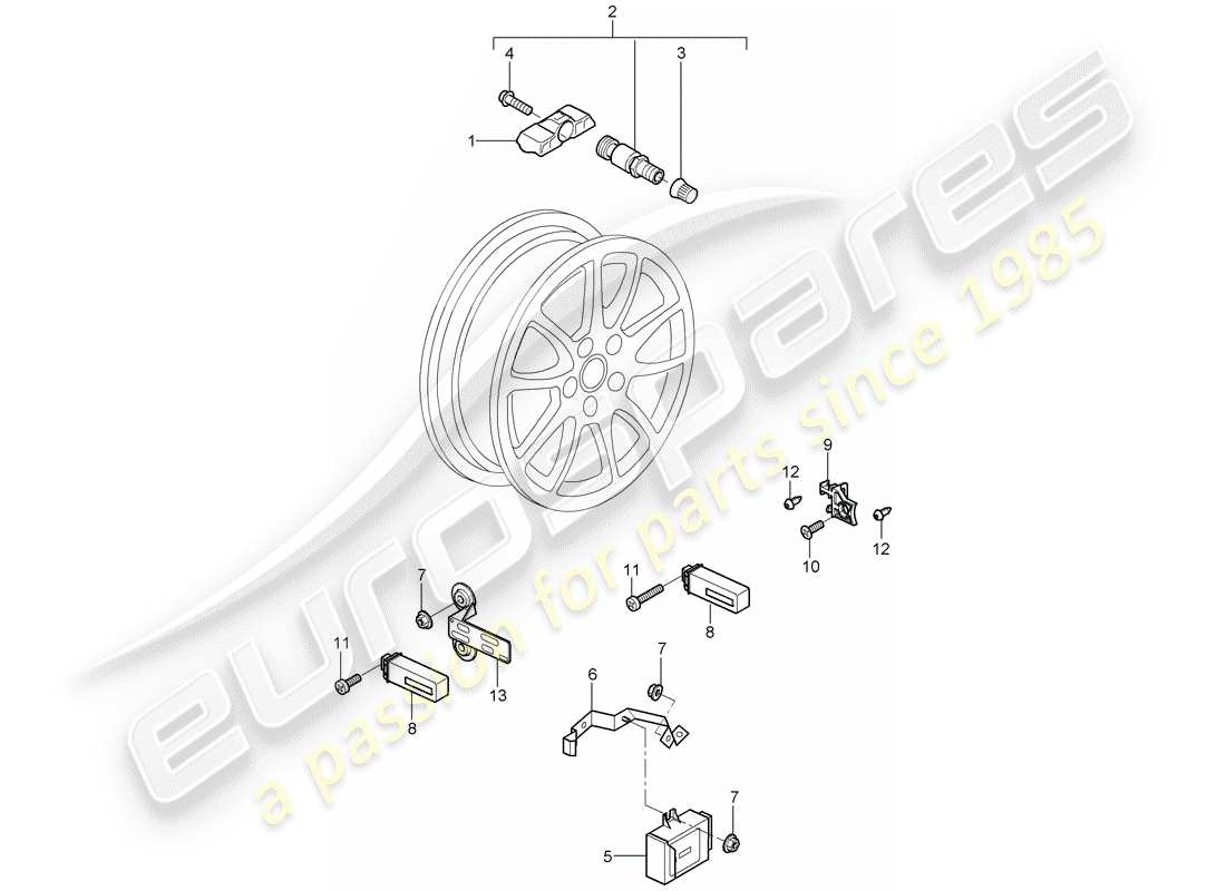 porsche 2008 (997-1 gt3) reifendruck-kontrollsystem teilediagramm