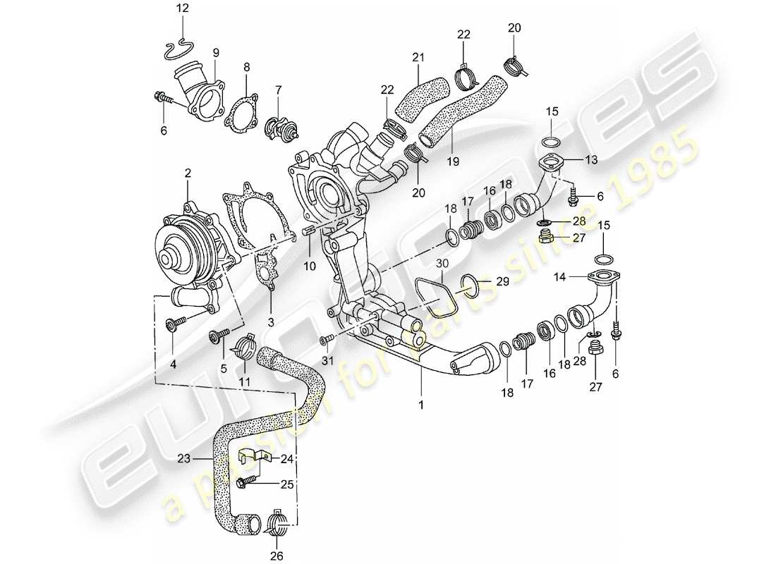 porsche 2004 (996 turbo / gt2) wasserpumpe - wasserpumpengehäuse ersatzteildiagramm