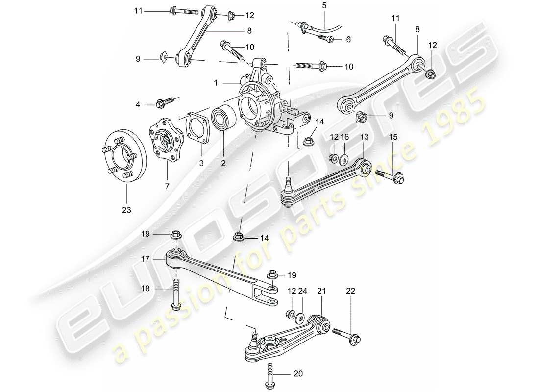 porsche 2004 (996 turbo / gt2) hinterachse - radträger - oberer lenker - radnabe ersatzteildiagramm