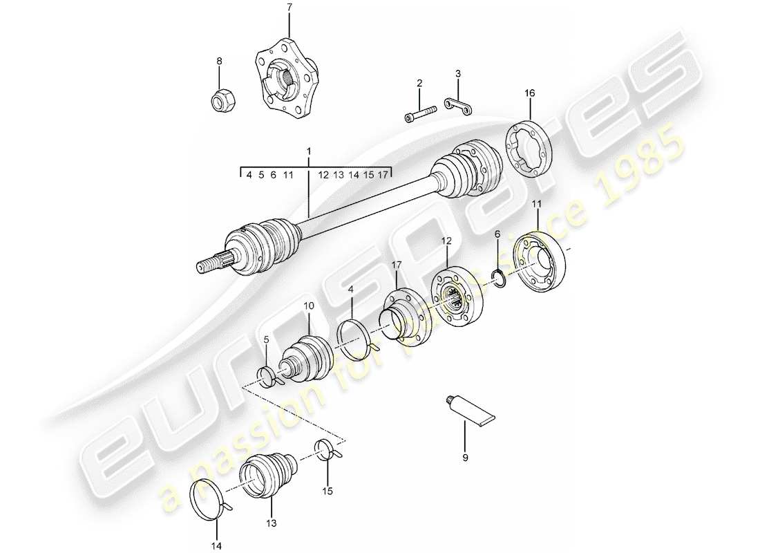 porsche 2004 (996 turbo / gt2) antriebswelle - radnabe ersatzteildiagramm