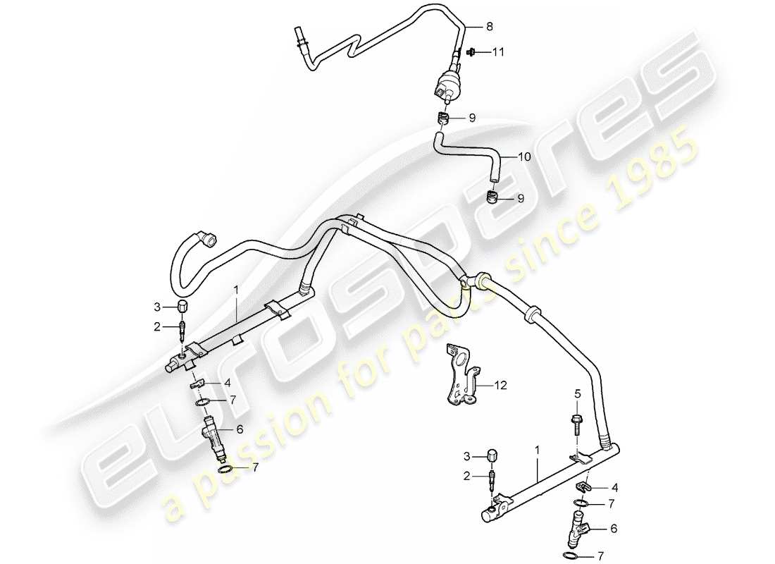 porsche 2007 (987 boxster) kraftstoffsammelrohr ersatzteildiagramm