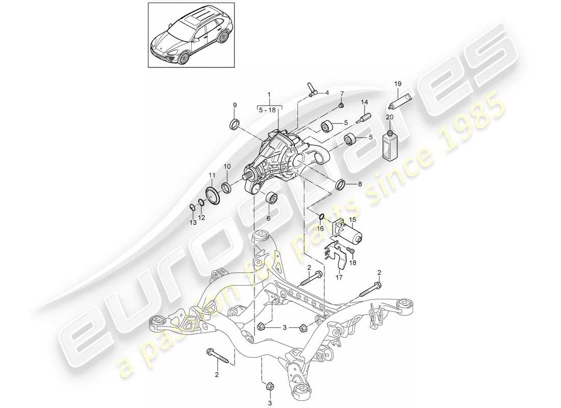 porsche 2012 (cayenne e2 92a) hinterachsdifferential ersatzteildiagramm