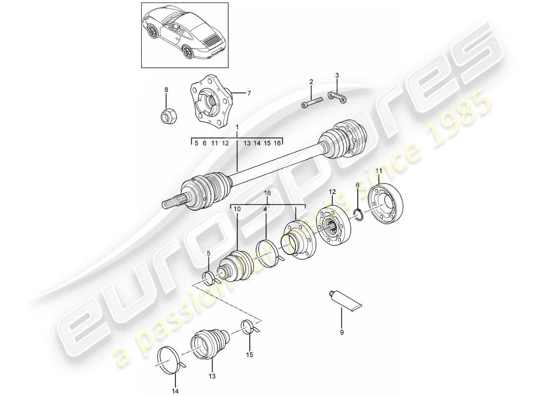 porsche 2012 (997-2) antriebswelle teilediagramm