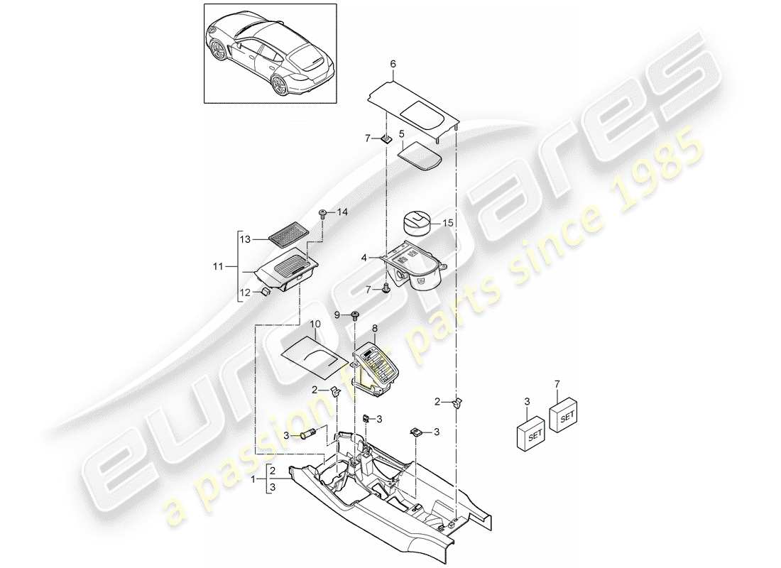 porsche 2012 (panamera 970) center console ersatzteildiagramm