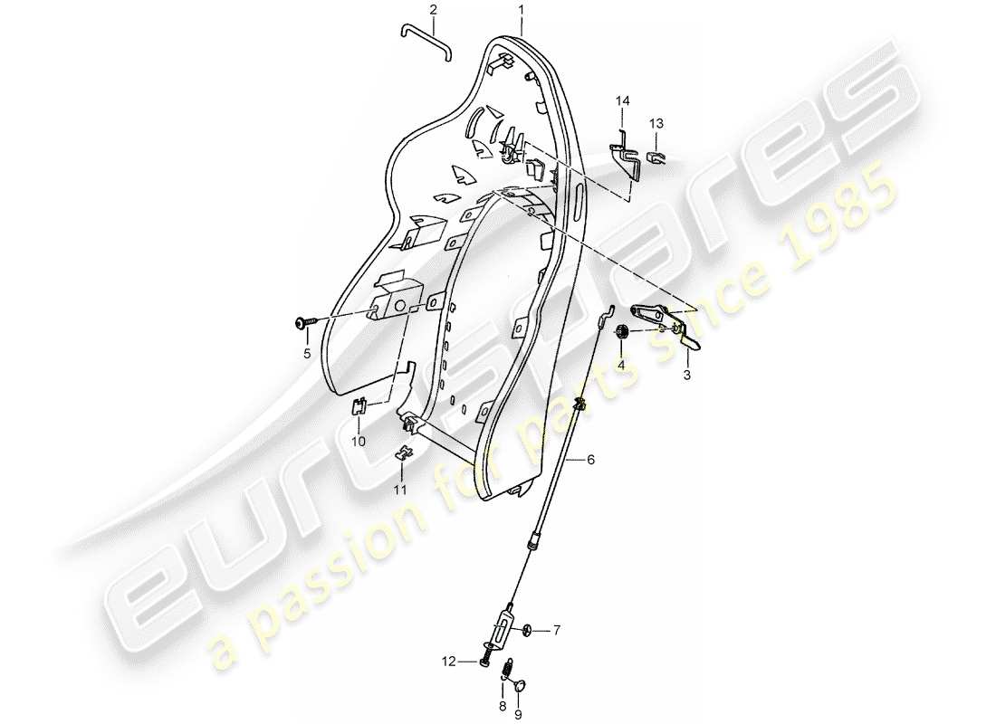 porsche 2001 (986 boxster) rückenschale - sportsitz ersatzteildiagramm