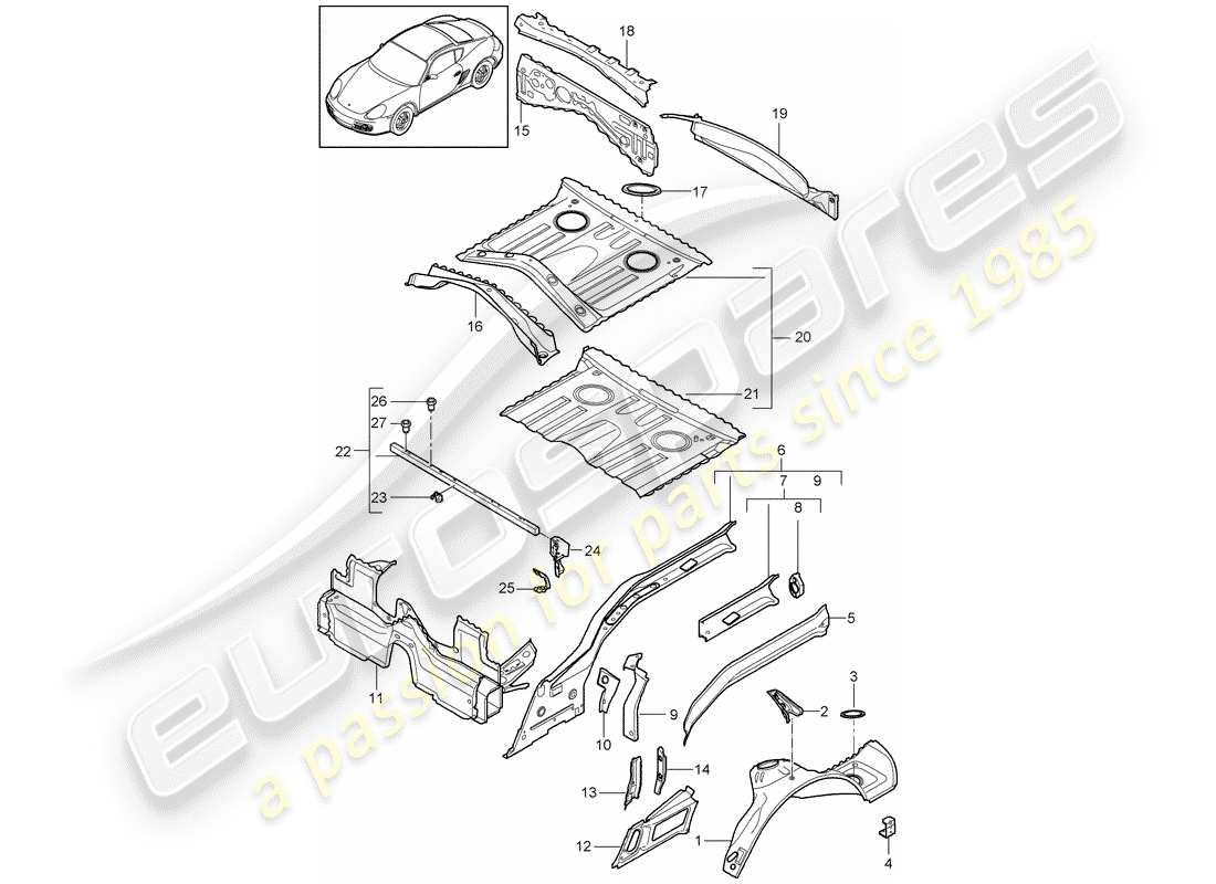 porsche 2012 (987 cayman) hinteres ende teilediagramm